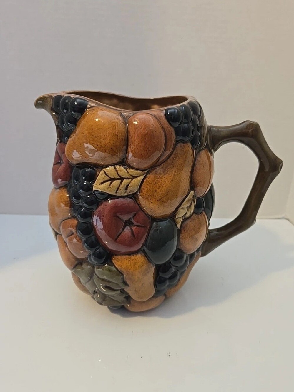 3D Fruit Ceramic Glazed Pitcher/Vase Hand Painted. By Majolica